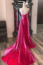 Vestidos de fiesta de sirena con escote corazón y satén con abertura y cola adjunta