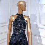On Sale  no return no refund Mermaid Tassel Luxury Halter Rhinestones Evening Dress Pageant Gown Sleeveless Mermaid Split Robe de Soiree Serene Hill LA60776