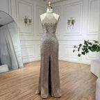 On Sale  no return no refund Mermaid Tassel Luxury Halter Rhinestones Evening Dress Pageant Gown Sleeveless Mermaid Split Robe de Soiree Serene Hill LA60776