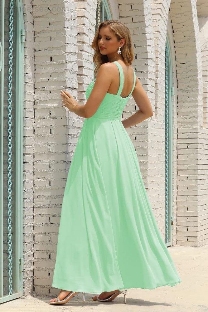 Numbersea Women Halter Chiffon Bridesmaid Dress A-line Long Formal Prom Gown SEA28015-numbersea