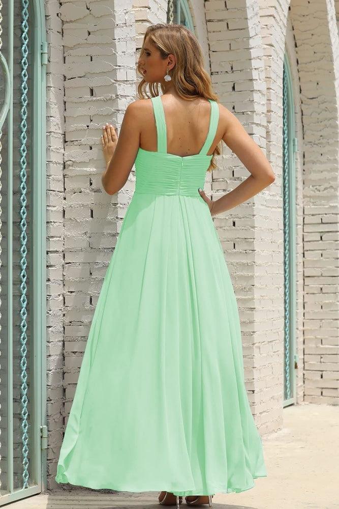 Numbersea Women Halter Chiffon Bridesmaid Dress A-line Long Formal Prom Gown SEA28015-numbersea