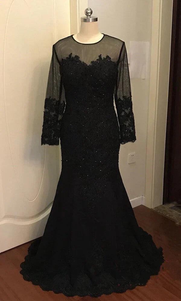Mermaid Long Sleeves  Evening Dress with Appliques