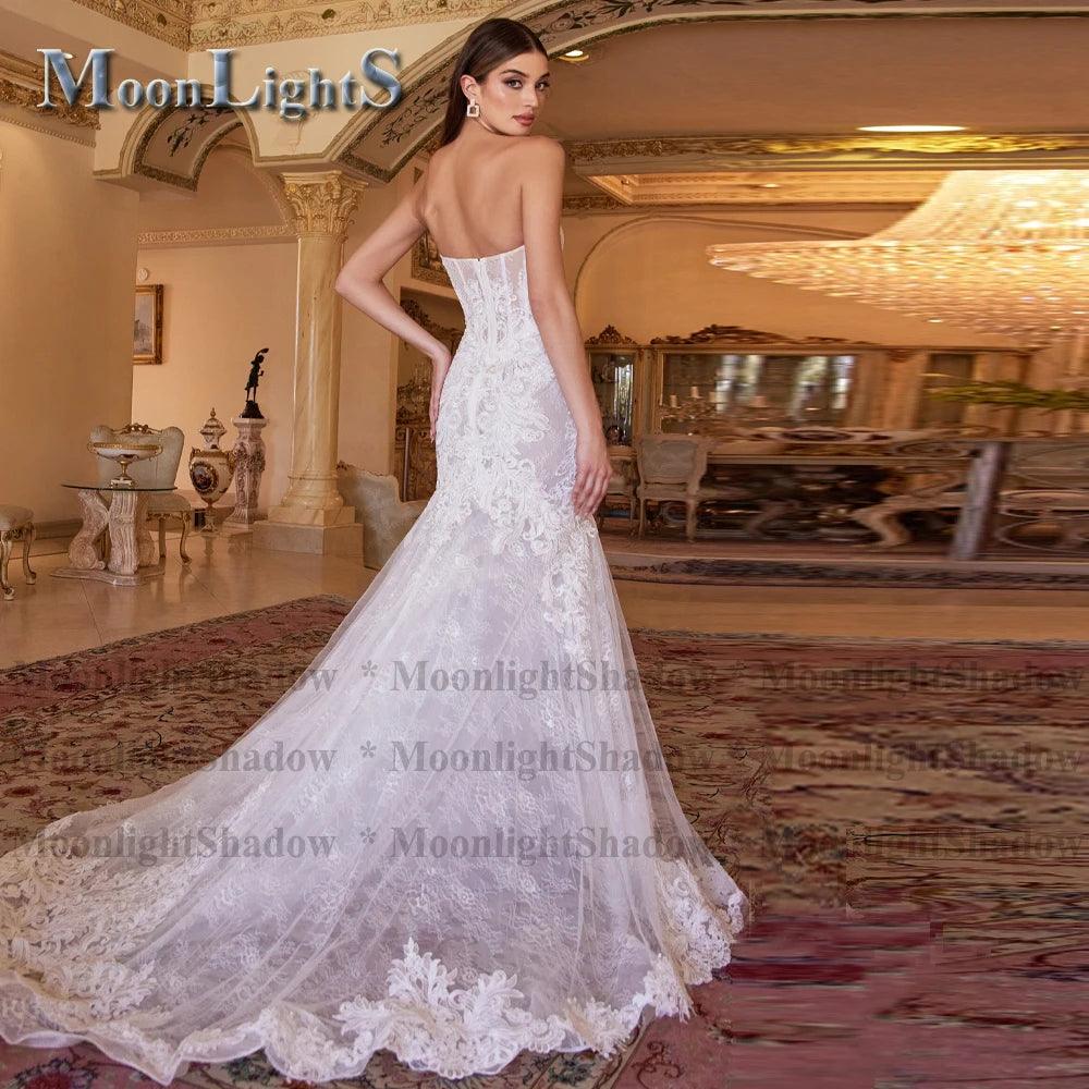 MoonlightShadow Luxuriöses Meerjungfrau-Hochzeitskleid in Übergröße, sexy, tiefer V-Ausschnitt, detaillierte Mariee-Robe de Soiree Mariage, Maßanfertigung 
