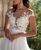 Vestido de novia NumberSea de encaje blanco, corte A, abertura frontal y apliques, MW191 