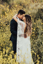 NumberSea Etui-Brautkleid im Boho-Stil mit Fledermausärmeln und Spitze, rustikales Elfenbein, MW276