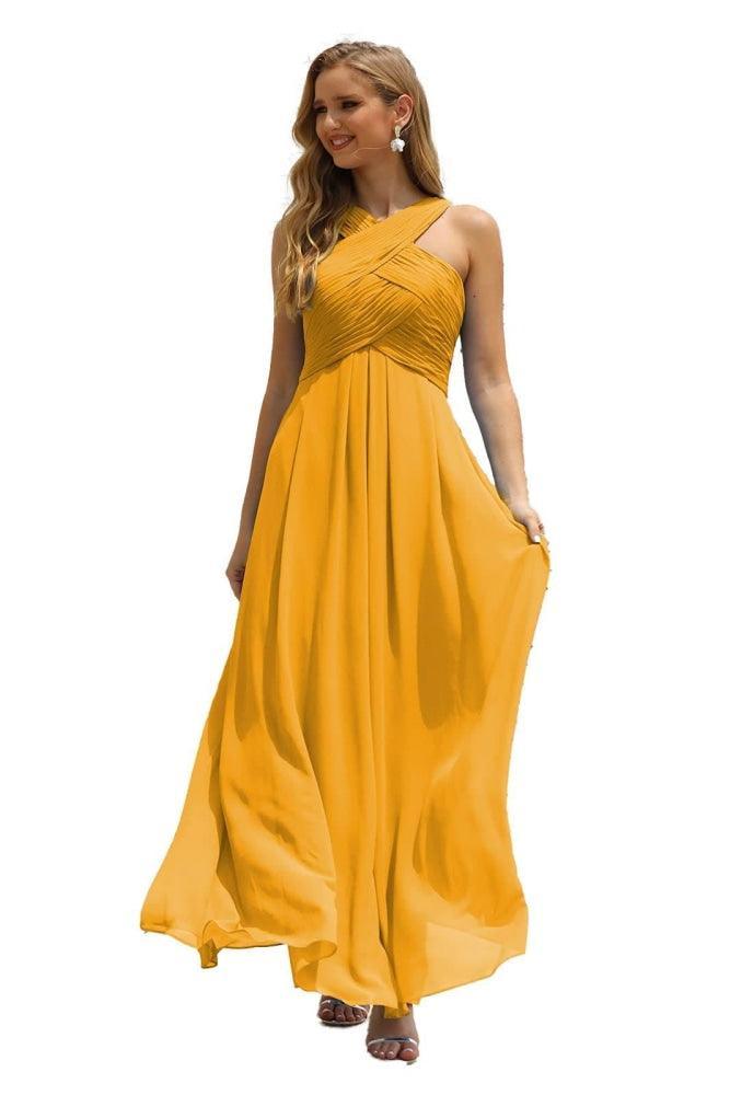 Numbersea Women Halter Chiffon Bridesmaid Dress A-line Long Formal Prom Gown SEA28015-numbersea