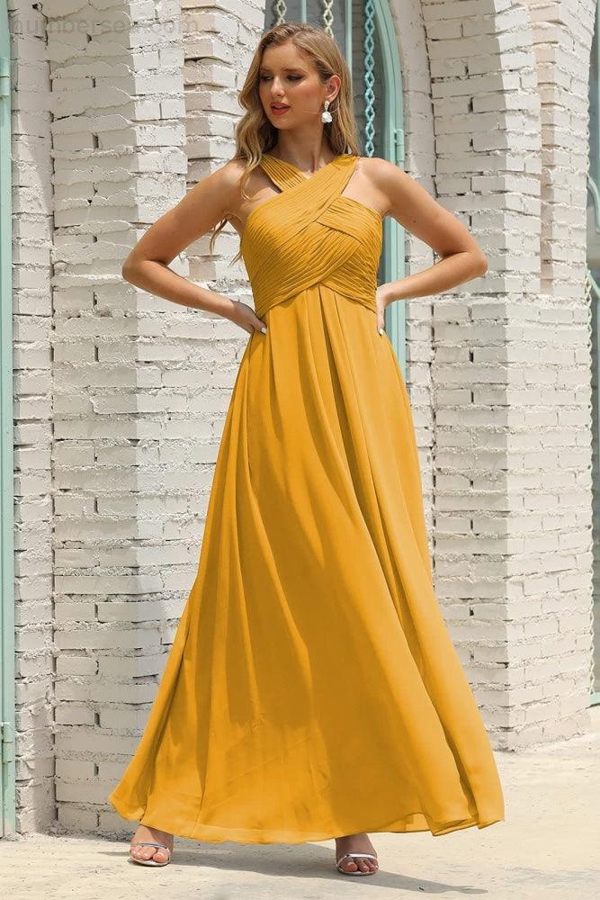 Numbersea Women Halter Chiffon Bridesmaid Dress A-line Long Formal Prom Gown SEA28015-numbersea