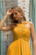 Numbersea Women Halter Chiffon Bridesmaid Dress A-line Long Formal Prom Gown SEA28015-numbersea