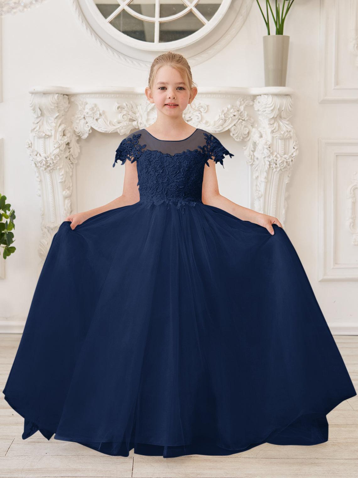 Vestido de princesa para primera comunión de niña de las flores, color marfil, con cola desmontable 