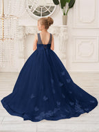 Elegante vestido de tul sin mangas estilo princesa de corte A para niña de las flores 
