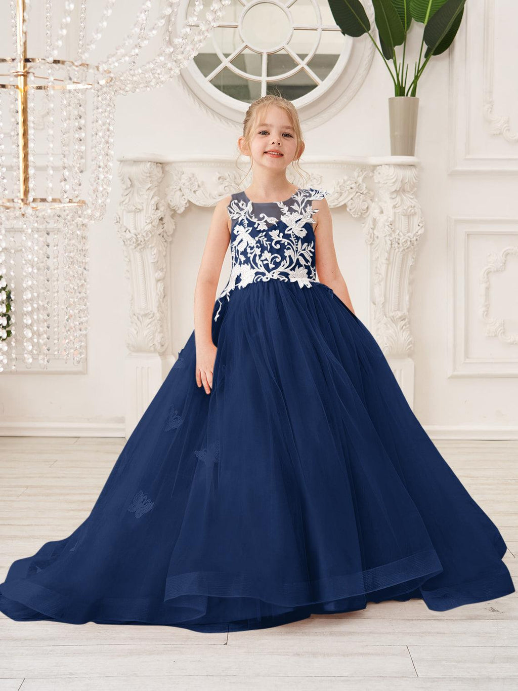 Elegante vestido de tul sin mangas estilo princesa de corte A para niña de las flores 