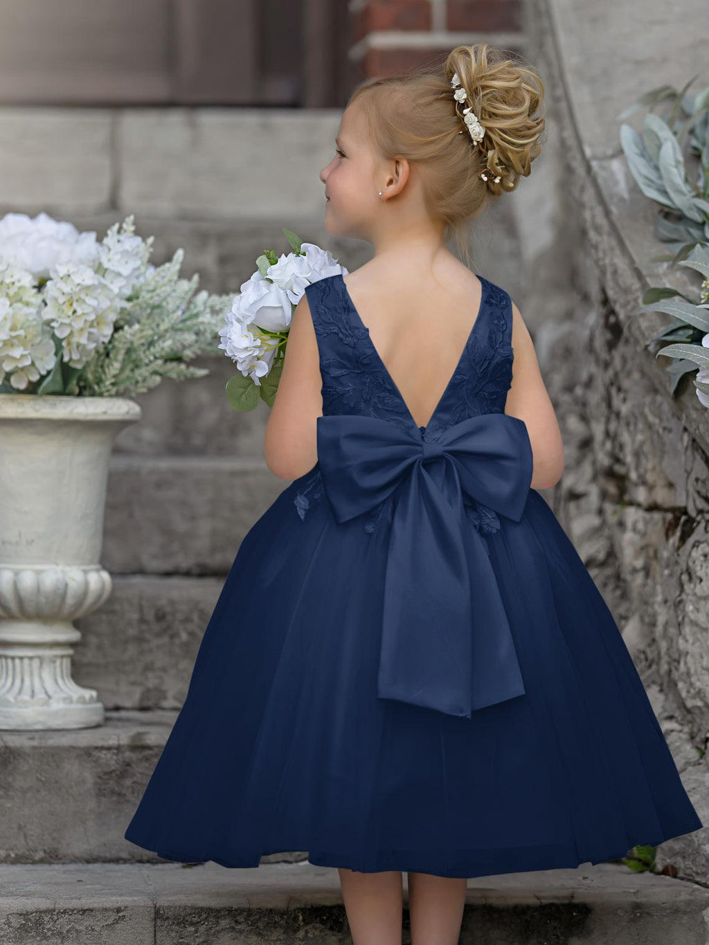 Vestido de niña de las flores sin mangas con encaje de tul hasta la rodilla 