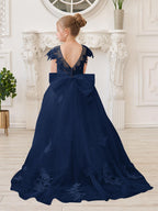 Vestido de princesa para primera comunión de niña de las flores, color marfil, con cola desmontable 
