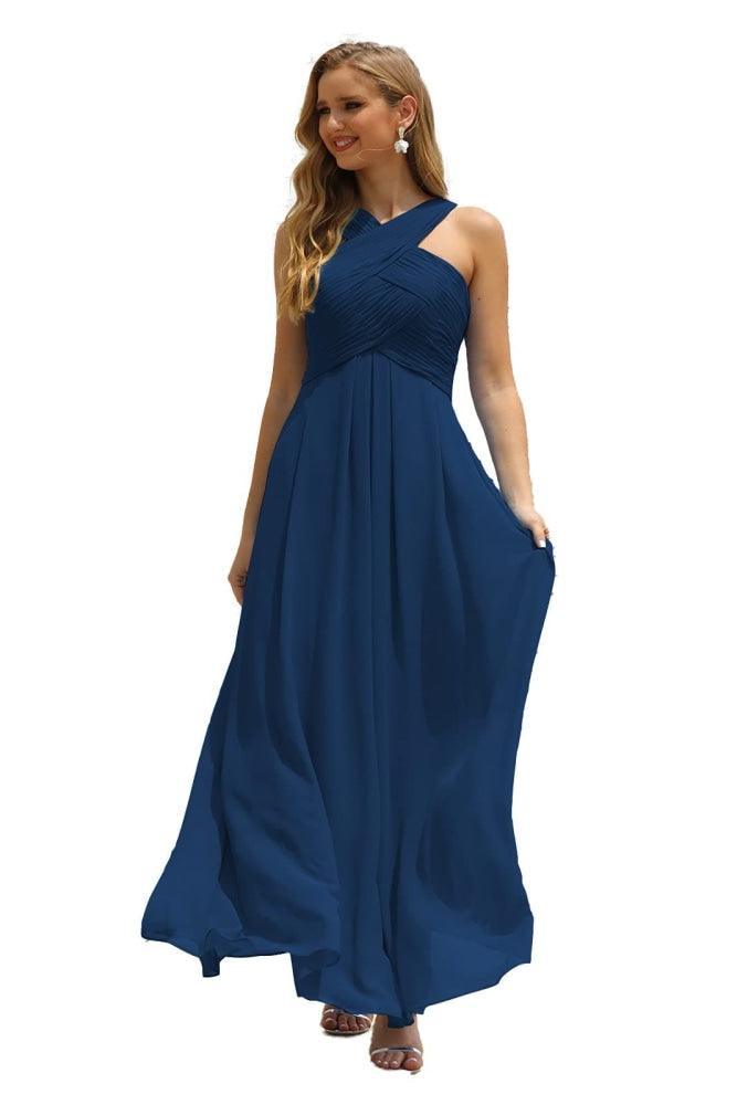 Numbersea Women Halter Chiffon Bridesmaid Dress A-line Long Formal Prom Gown SEA28015-numbersea