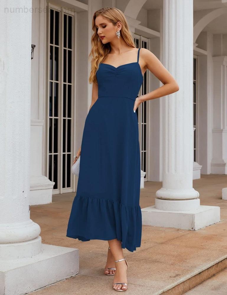 Numbersea Spaghetti Strap Chiffon Bridesmaid Dress Ankle Length Formal A Line Cocktail Party Homecoming Dress for Juniors SEA28028-numbersea