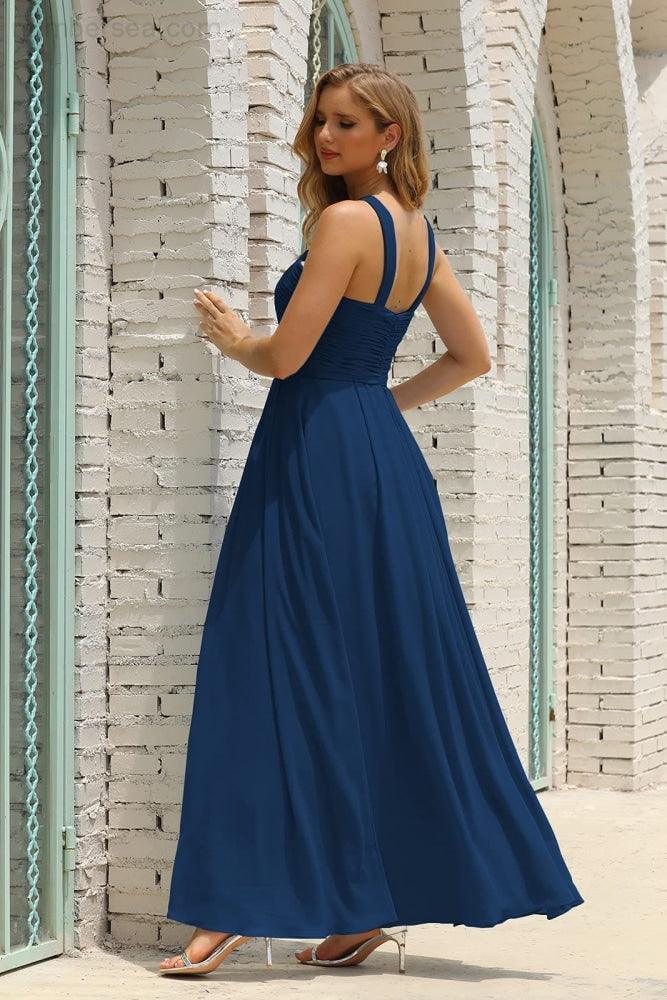 Numbersea Women Halter Chiffon Bridesmaid Dress A-line Long Formal Prom Gown SEA28015-numbersea