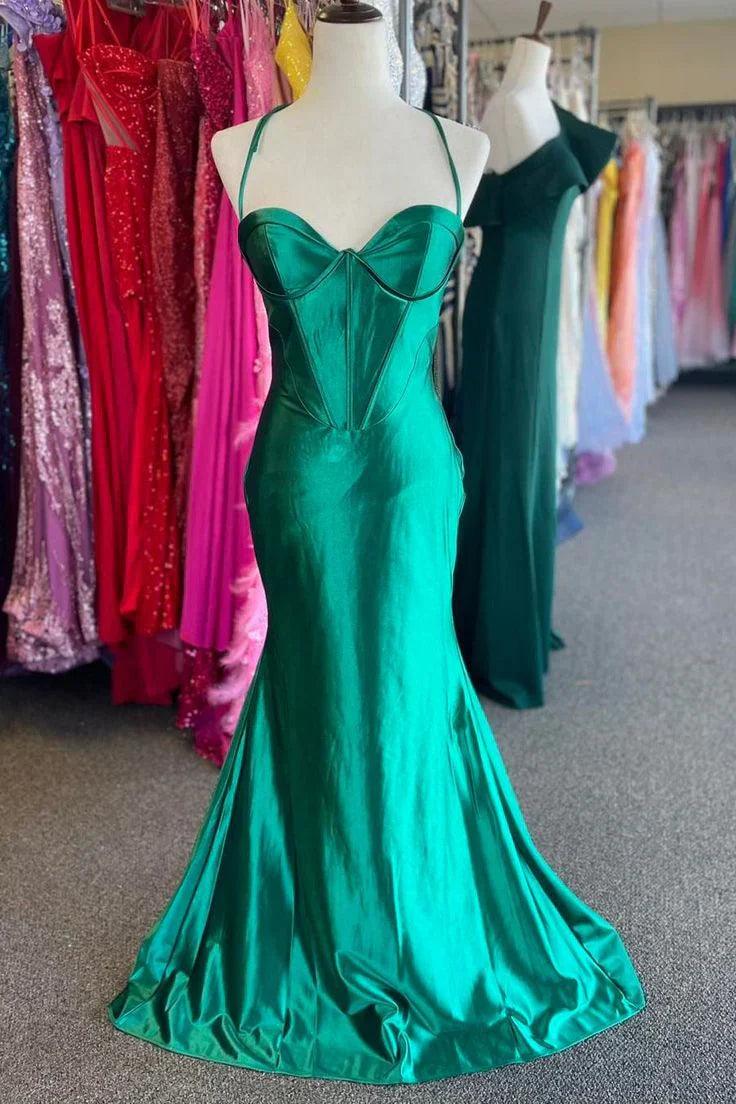 Nuevos vestidos de fiesta con tirantes de satén y abertura tipo sirena