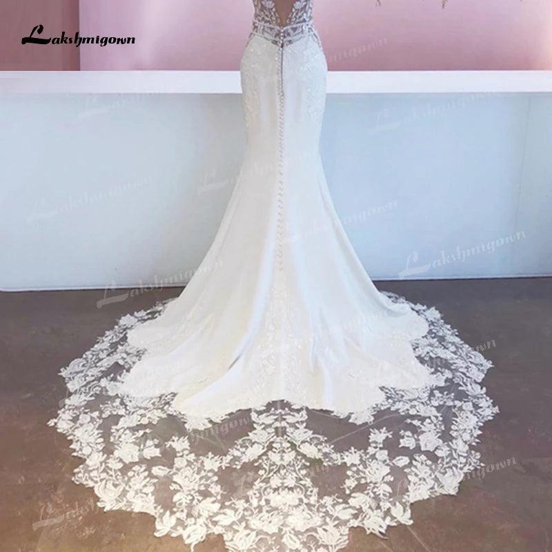 New Mariage Boheme Chic Lace Mermaid Wedding Dress Elegant Bridal Country Lace Appliques Satin Bridal Gown robe de mariée