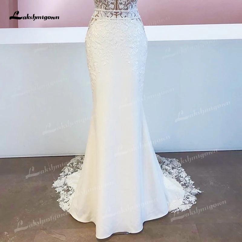 New Mariage Boheme Chic Lace Mermaid Wedding Dress Elegant Bridal Country Lace Appliques Satin Bridal Gown robe de mariée
