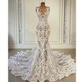 Neue romantische Spitze Brautkleider mit Kathedrale Zug Robe De Mariee Sexy Illusion Zurück Meerjungfrau Brautkleid Vestidos De Novia 