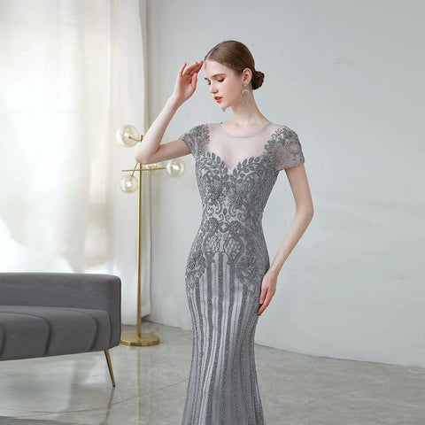 Women's Mermaid Evening Dress Long Sexy Prom Dresses Sleeveless Beaded Formal Dresses - numbersea
