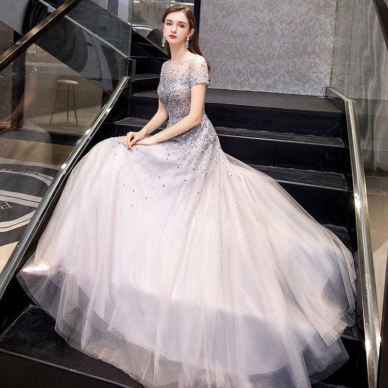 Women's A-Line Evening Dress Sexy Prom Dresses Sleeveless Beaded Formal Dresses for Women - numbersea