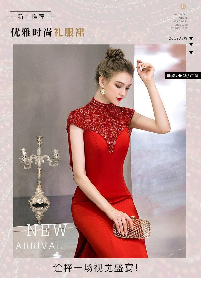 Women's Mermaid Sexy Evening Dress Long Formal Dresses Beaded Prom Dresses for Women - numbersea