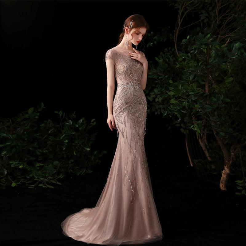 Women's Mermaid Evening Dress Long Sexy Prom Dresses Sleeveless Beaded Formal Dresses - numbersea