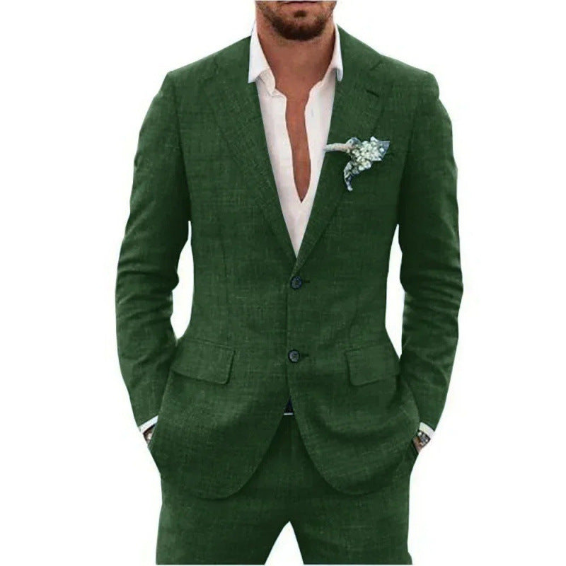 Linen suit two-piece men's banquet casual slim temperament suit
