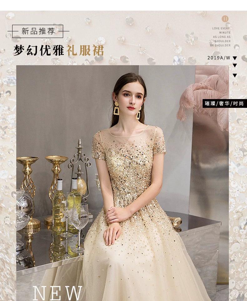 Gold Evening Dress High Elegant Party Long Evening Gown - numbersea