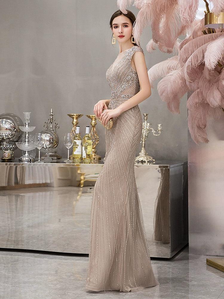 Women's Mermaid Evening Dress Sexy Prom Dresses for Women Long Beaded Formal Dresses Sleeveless - numbersea