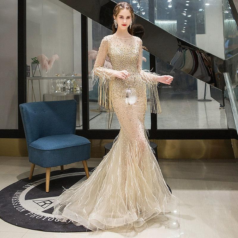 Women's Mermaid Evening Dress Long Formal Dresses Sexy Beaded Prom Dresses for Women - numbersea
