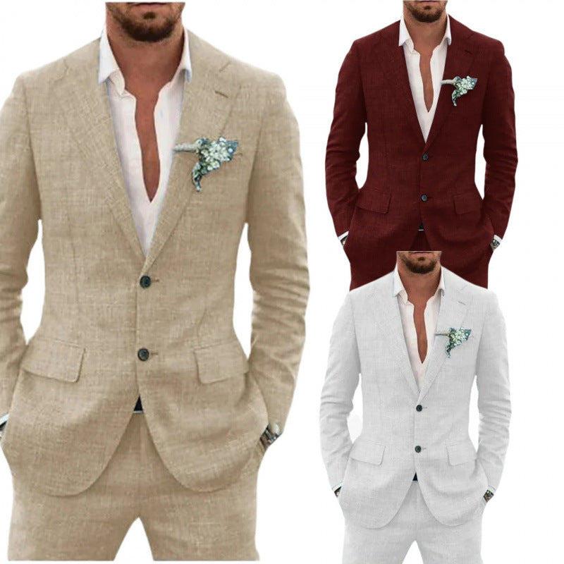 Linen suit two-piece men's banquet casual slim temperament suit