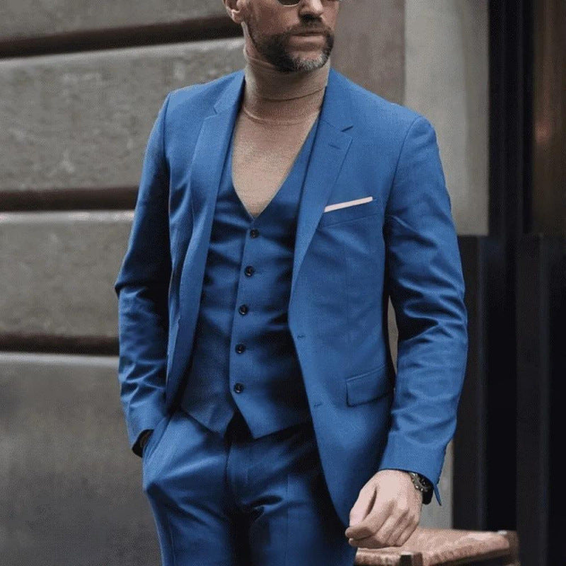 Handsome men's suit three-piece solid color high-end temperament banquet business slim fashion suit