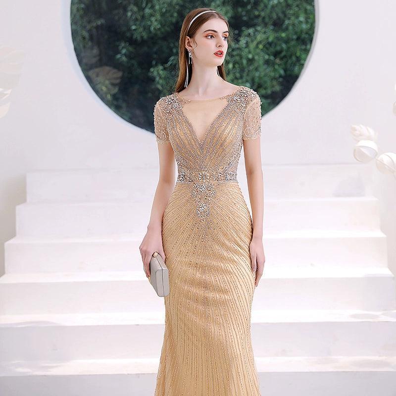 Women's Mermaid Evening Dress Sexy Beaded Prom Dresses Long Formal Dresses for Women - numbersea