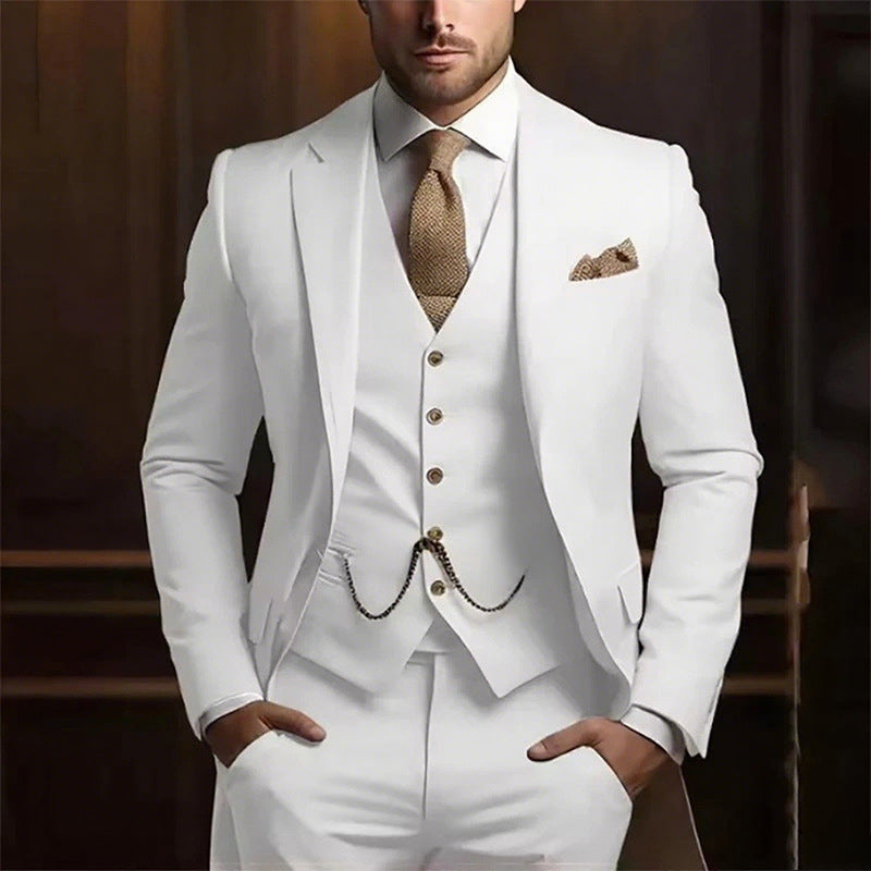 Suit three-piece wedding banquet groom suit gentleman temperament