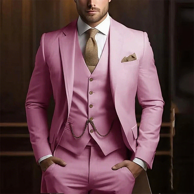 Suit three-piece wedding banquet groom suit gentleman temperament