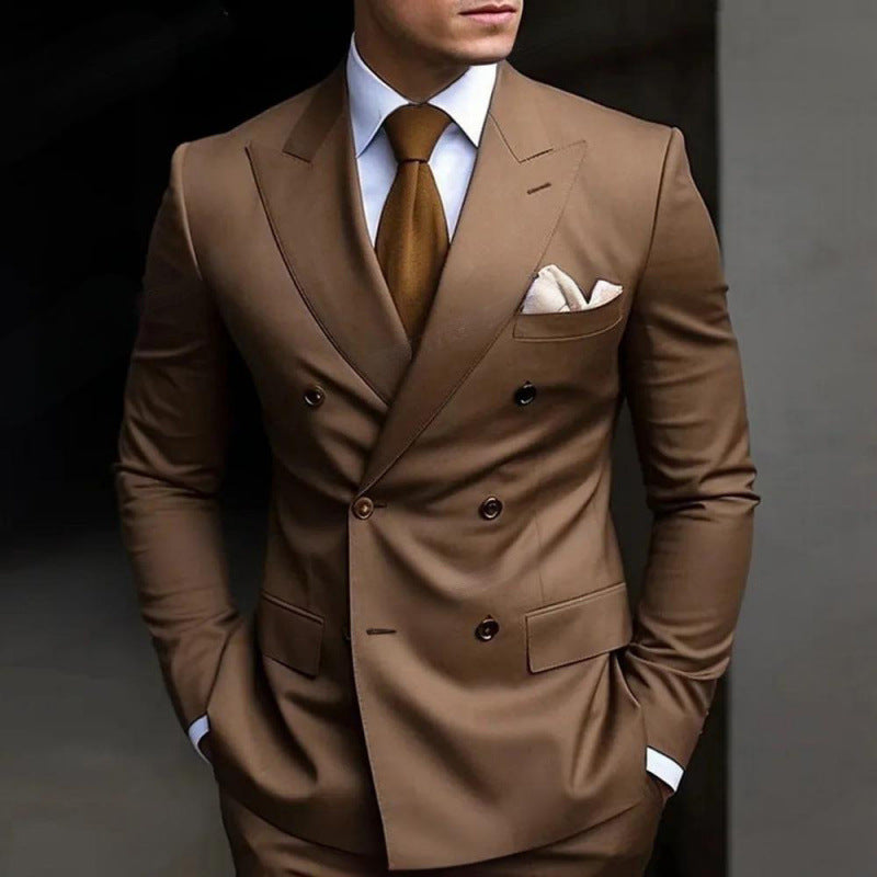 Suit Men's Premium Dress Double-breasted Two-piece Casual Suit Groom's Wedding