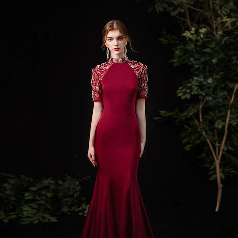 Women's Mermaid Evening Dress Long Sexy Prom Dresses Beaded Formal Dresses - numbersea