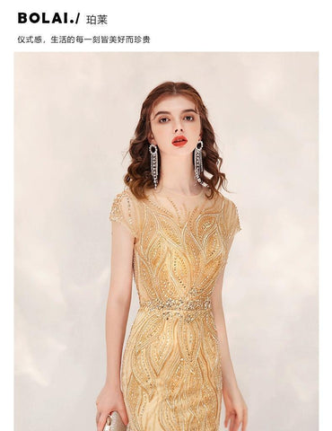 Women's Mermaid Evening Dress Sexy Beaded Prom Dresses Long Formal Dresses for Women - numbersea