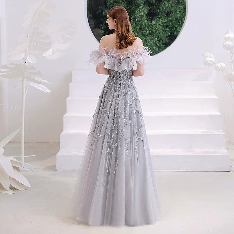 Women's A-Line Evening Dress Beaded Sexy Prom Dresses Long Formal Dresses for Women - numbersea