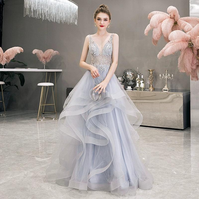 Women's Sexy Evening Dress A-Line Prom Dresses Beaded Formal Dresses Sleeveless for Women - numbersea