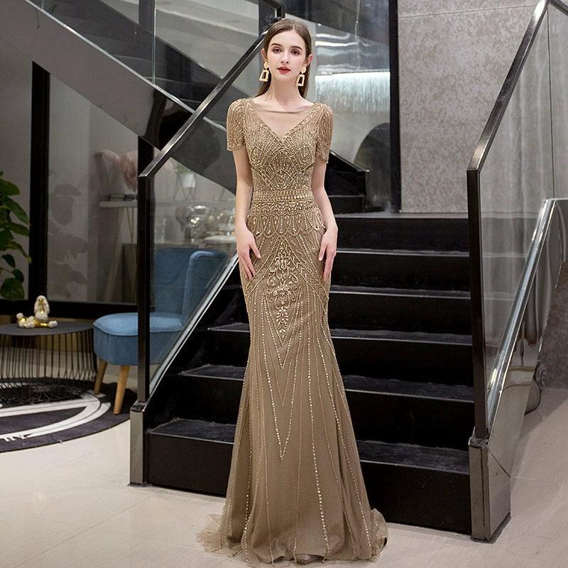 Women's Mermaid Evening Dress Beaded Prom Dresses Long Formal Dresses - numbersea