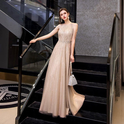 Women's A-Line Prom Dresses Sleeveless Sexy Evening Dress Beaded Formal Dress for Women - numbersea