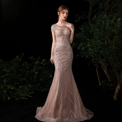 Women's Mermaid Evening Dress Sexy Prom Dresses for Women Long Beaded Sleeveless Formal Dresses - numbersea