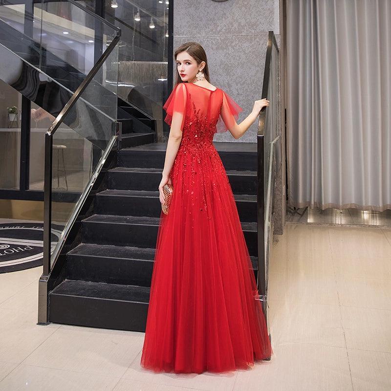Women's A-Line Evening Dress Sexy Prom Dresses Beaded Formal Dresses for Women - numbersea