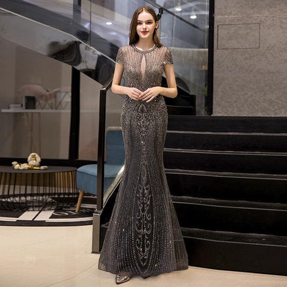 High Quality Mermaid Evening dress For Party Women Beaded Elegant Gown - numbersea