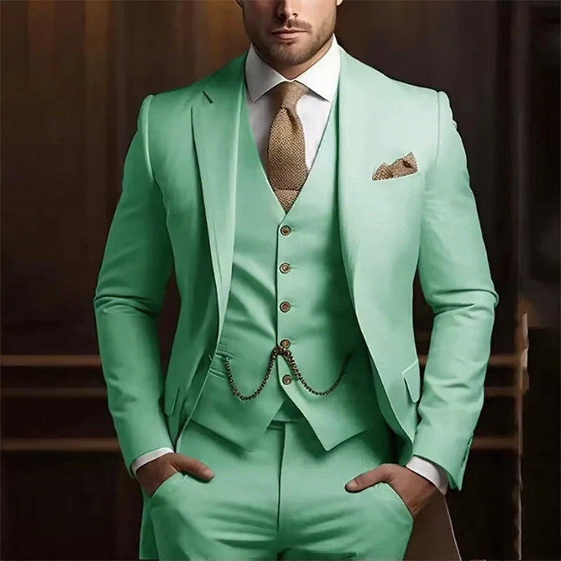 Suit three-piece wedding banquet groom suit gentleman temperament