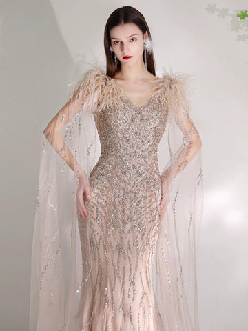 Women's Mermaid Evening Dress Long Formal Dresses Sexy Beaded Prom Dresses for Women - numbersea