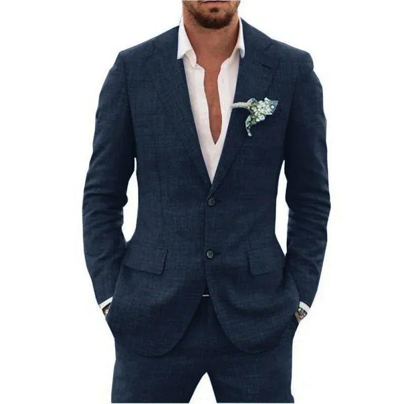 Linen suit two-piece men's banquet casual slim temperament suit